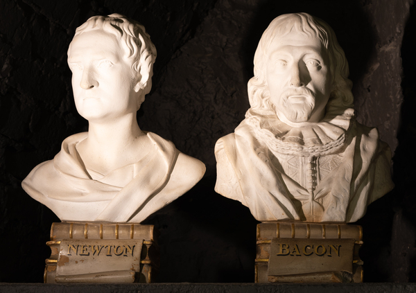 A pair of busts of Bacon and Newton